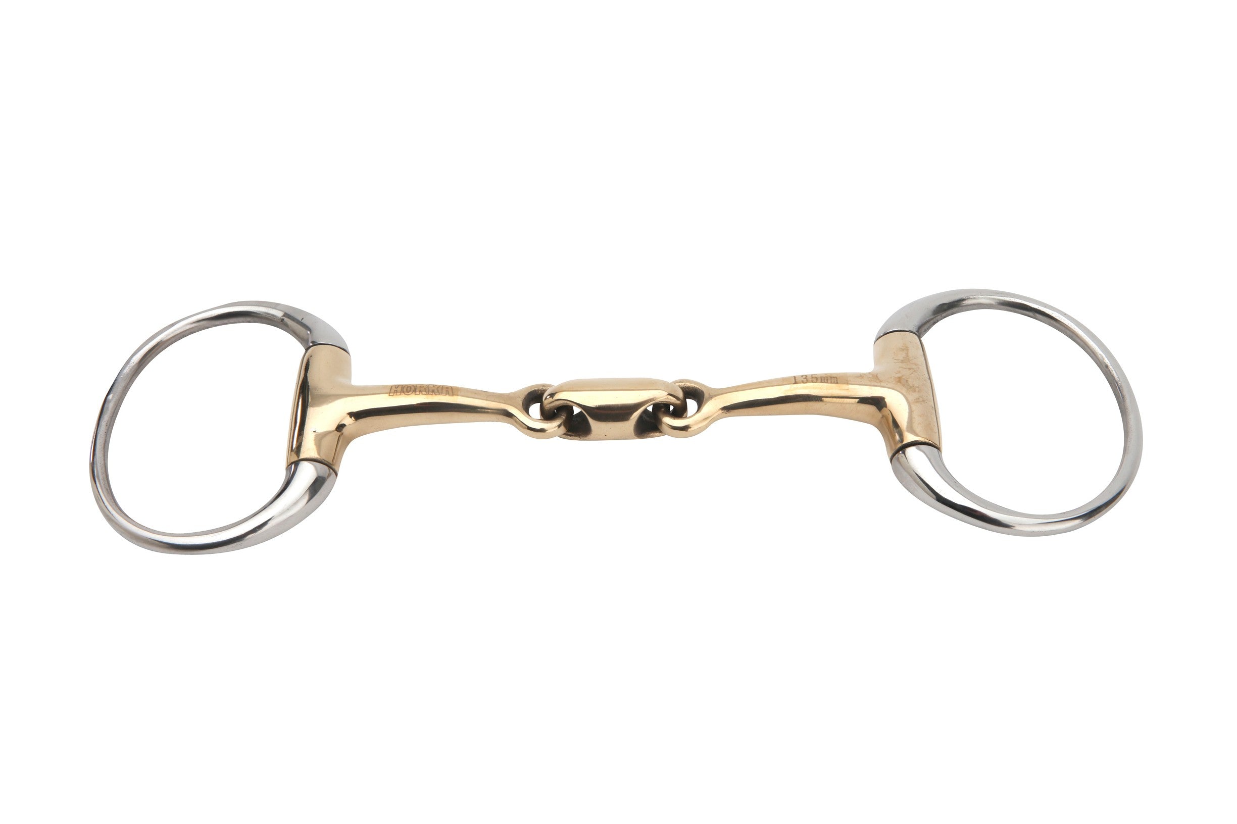 Horka Eggbutt Snaffle Dubbel Fjäder Guldmässing 14 mm