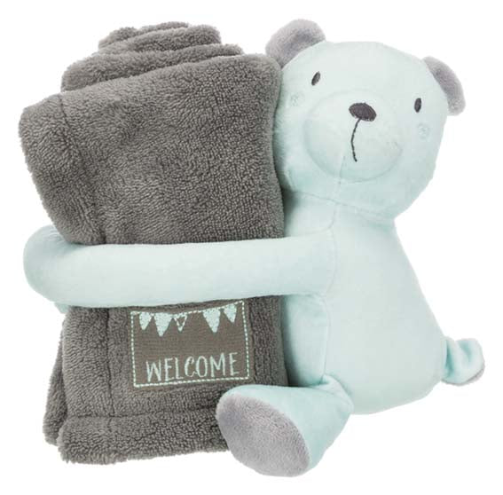 Trixie Junior cuddly set filt/björn, plysch, 75 × 50 cm, grå/mint