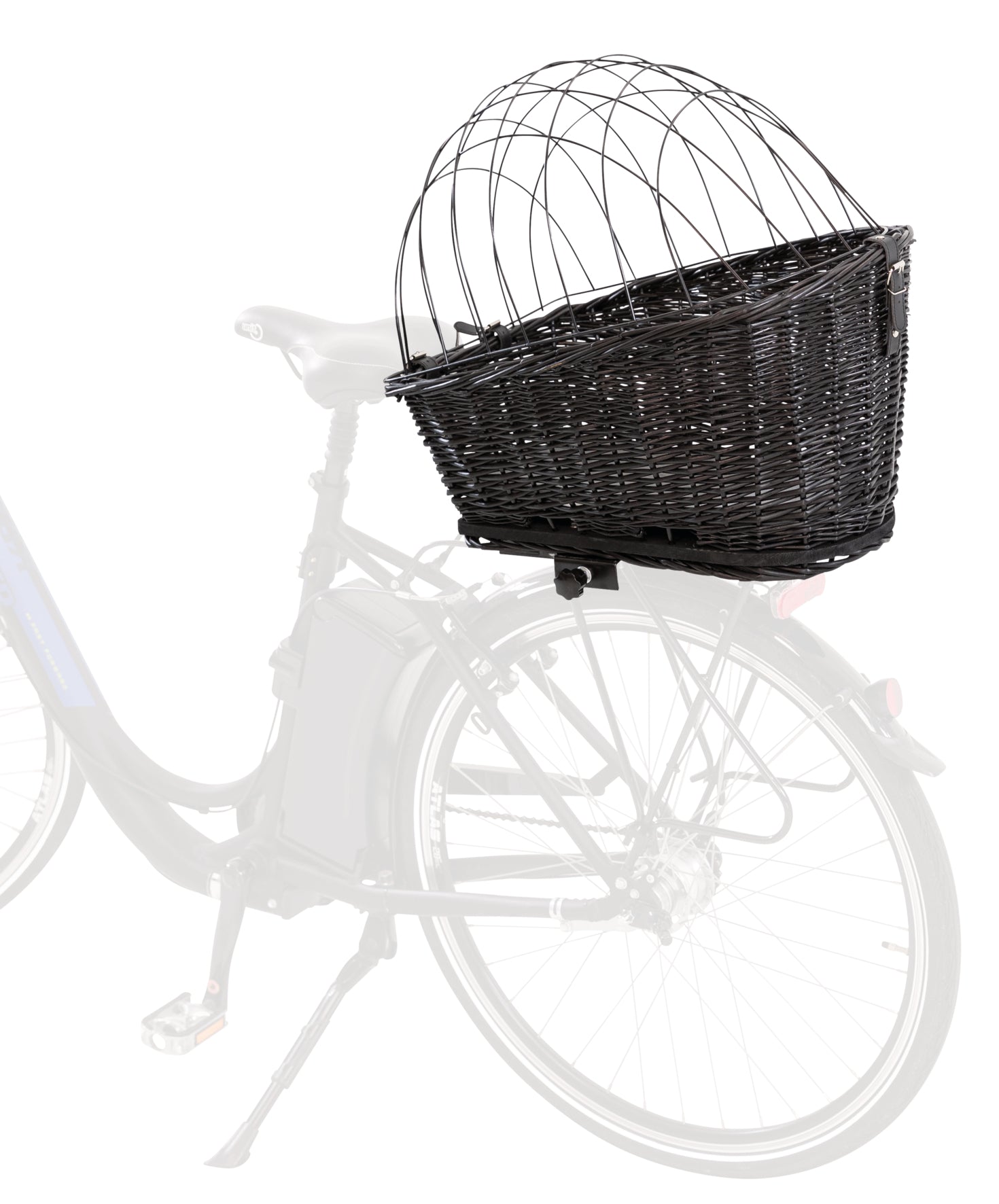 Cykelkorg för pakethållare, pil, 35xh49x55 cm fäste 10,5-14,5cm, svart