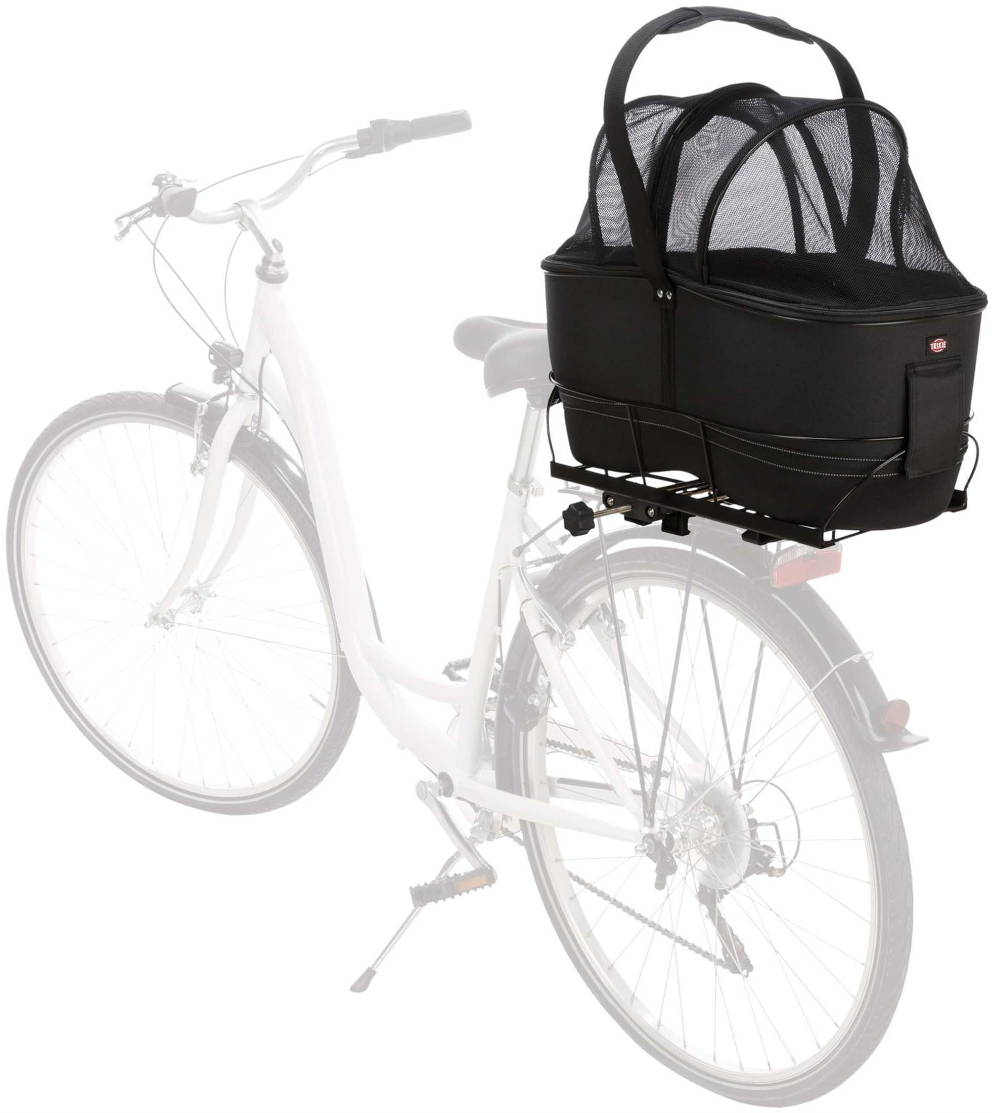 Cykelkorg för pakethållare, m nät, 29×h49×60cm fäste 11,8-16cm, svart