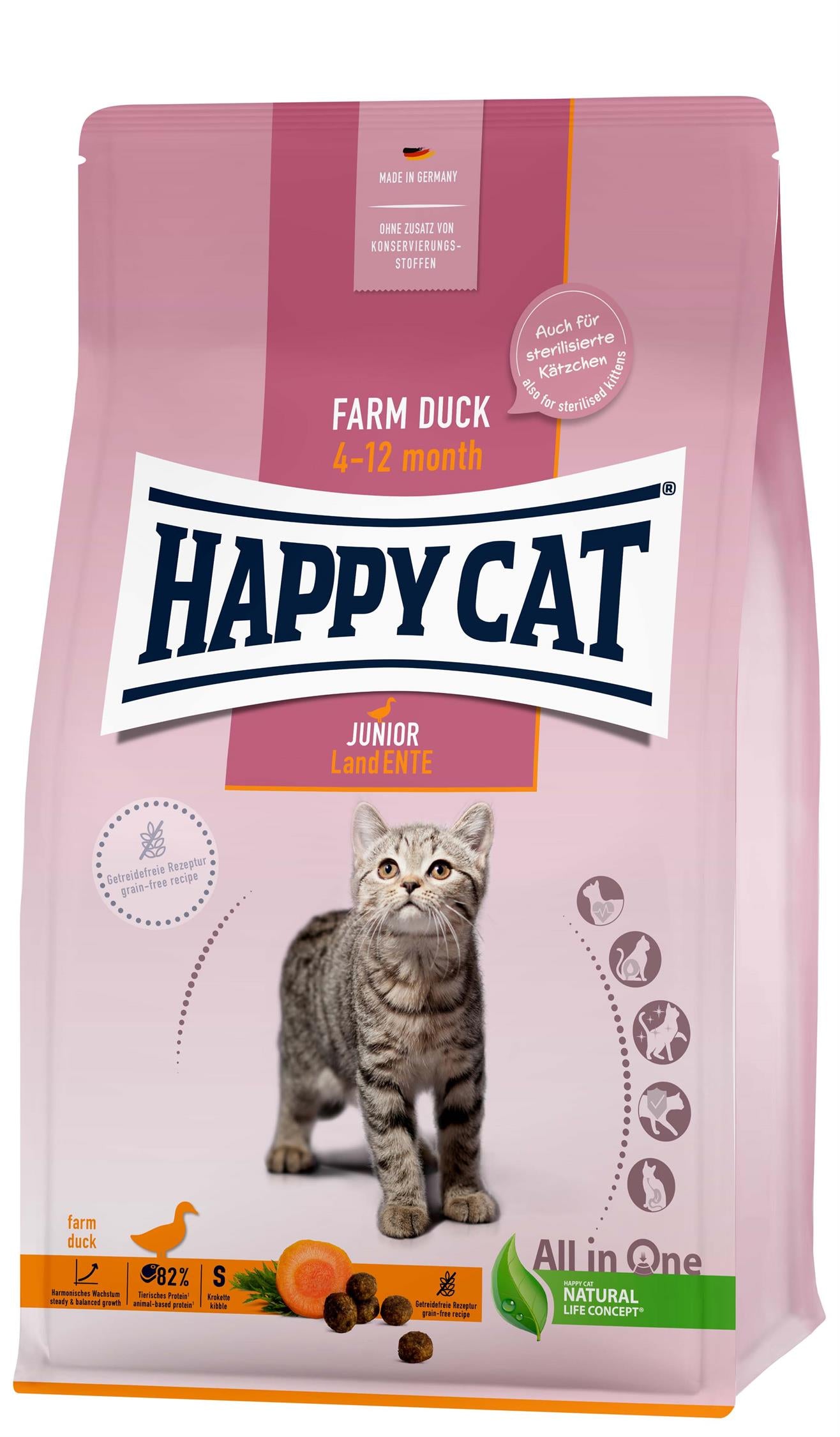 HappyCat Junior GrainFree, anka, 4 kg