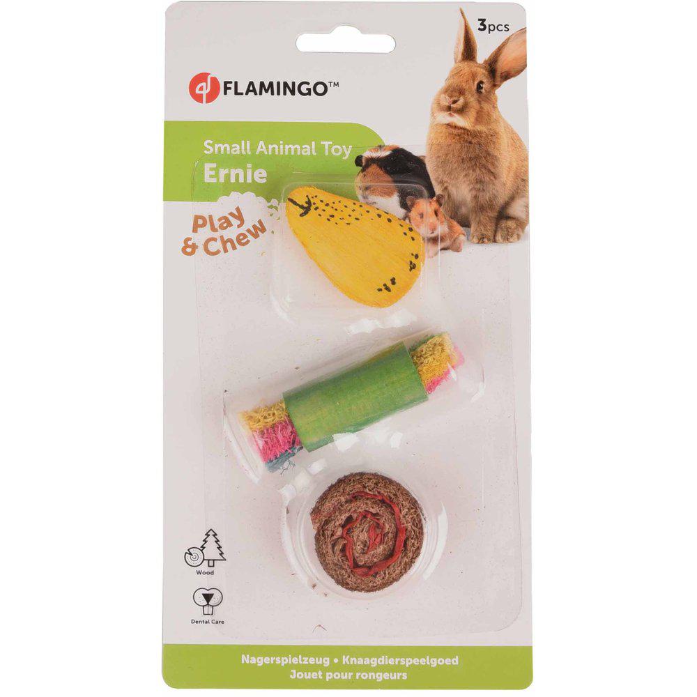 Small Animal Toy Ernie Wood+Loofah 3St Mix