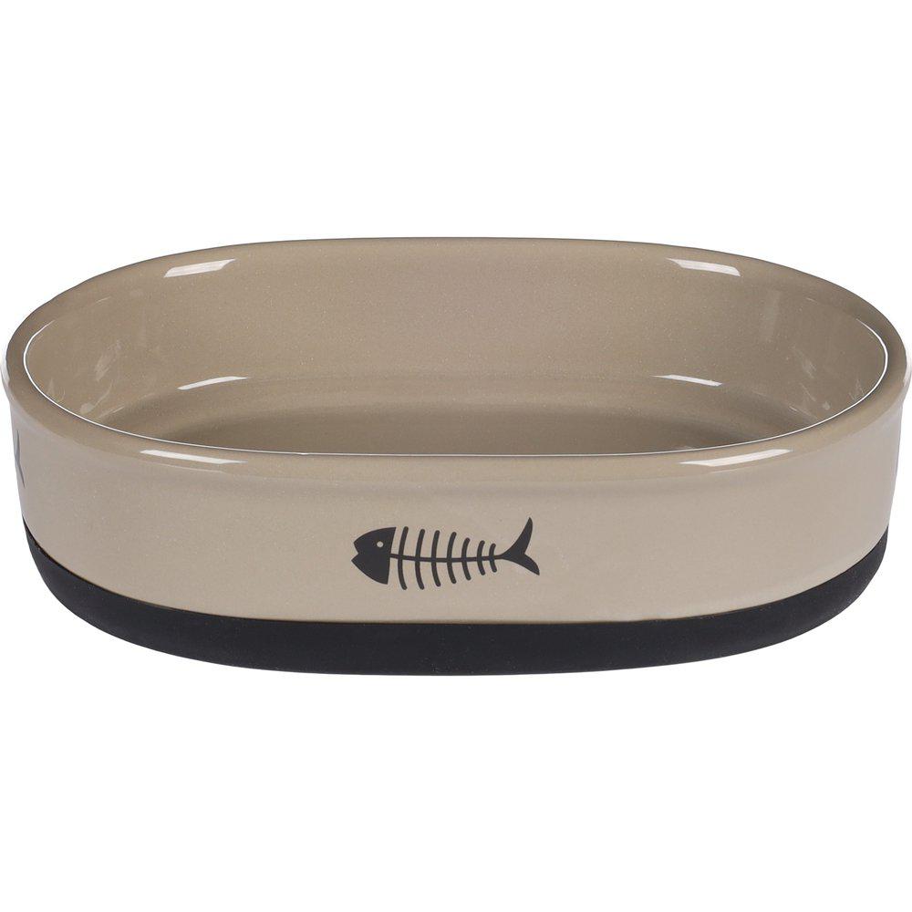 Feeding And Drinking Bowl Cat Auri Ceramic Taupe Oval Antisl