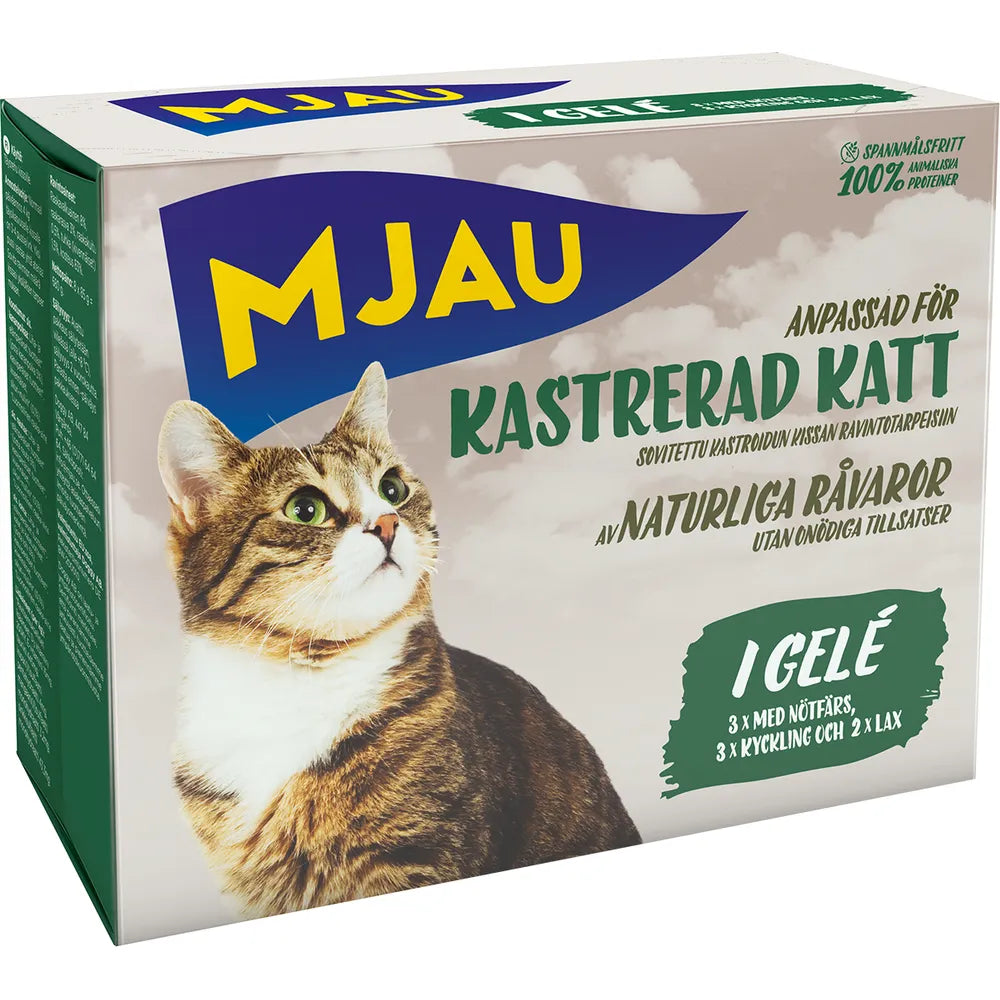 Mjau Multibox Bitar i Gelé Kastrerad Katt 8x85 g x5