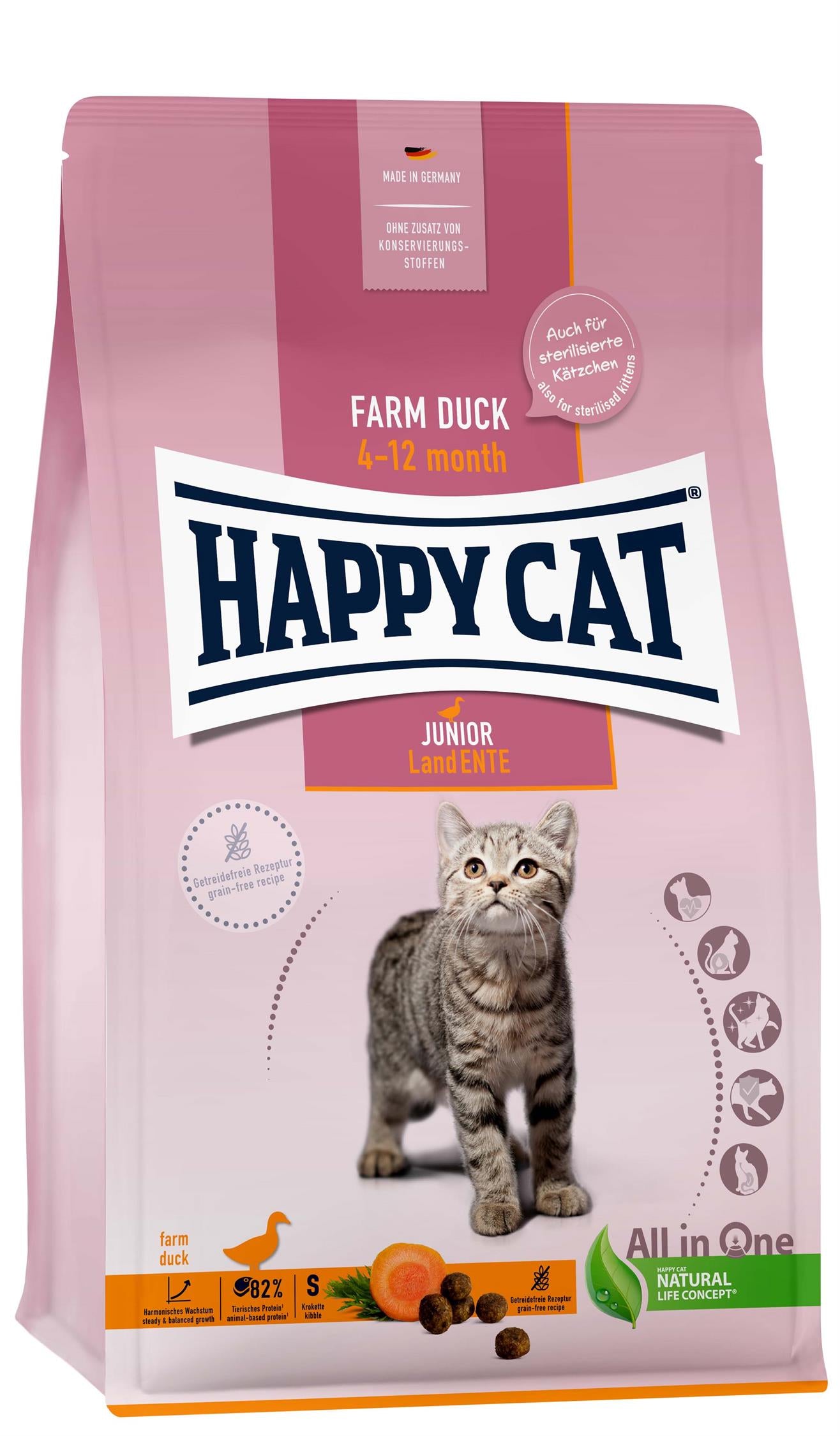 HappyCat Junior GrainFree, anka, 4 kg